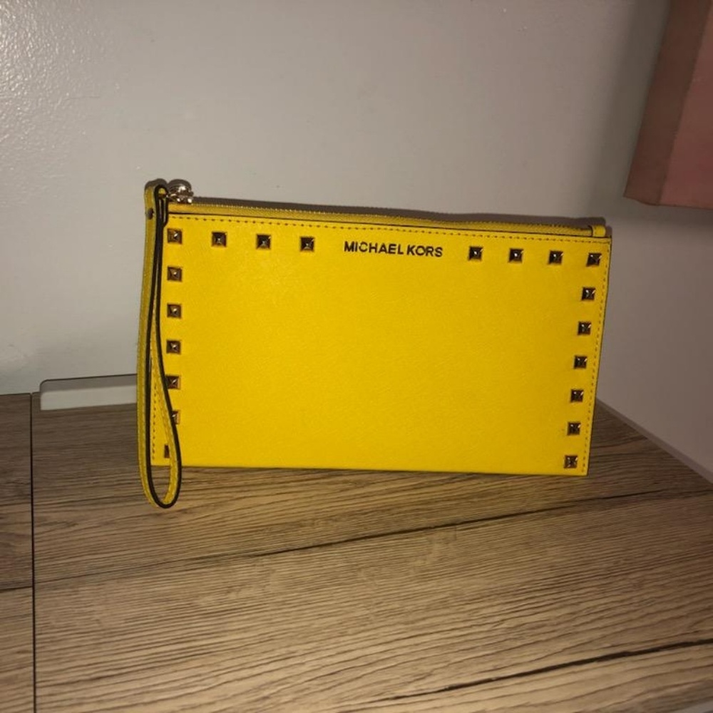 -Sold-Michael Kors Sandrine Stud Leather Clutc